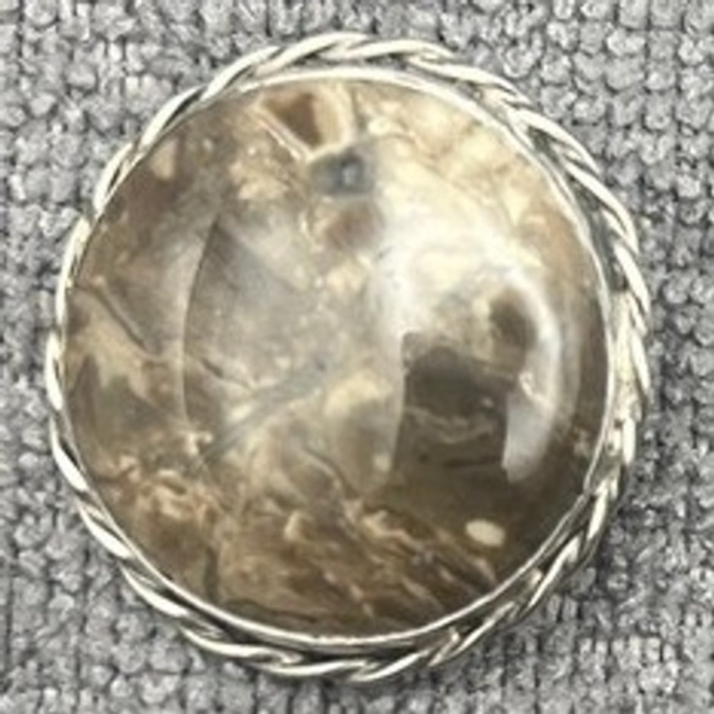 Vintage Sterling Silver Jasper Brooch Taupe Gray Twisted Rope Southwestern 1.25"